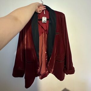 Red velvet blazer from Free people with silk collar